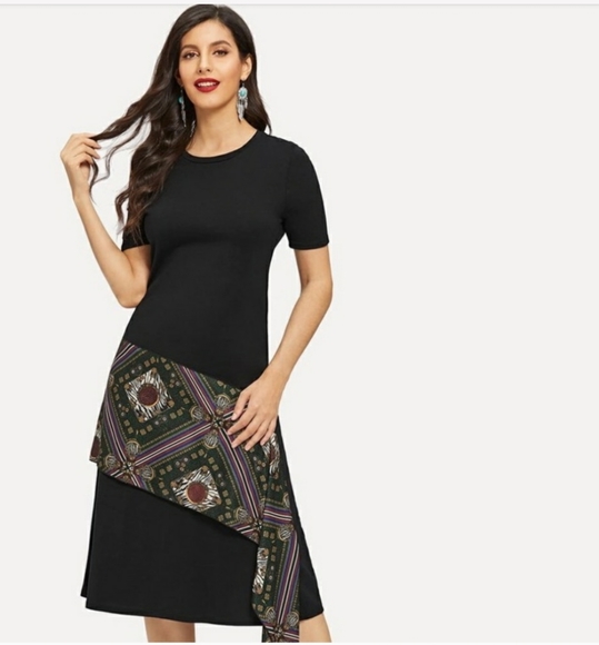 Zara Dresses & Skirts - NEW Zara basics black t shirt scarf dress size small